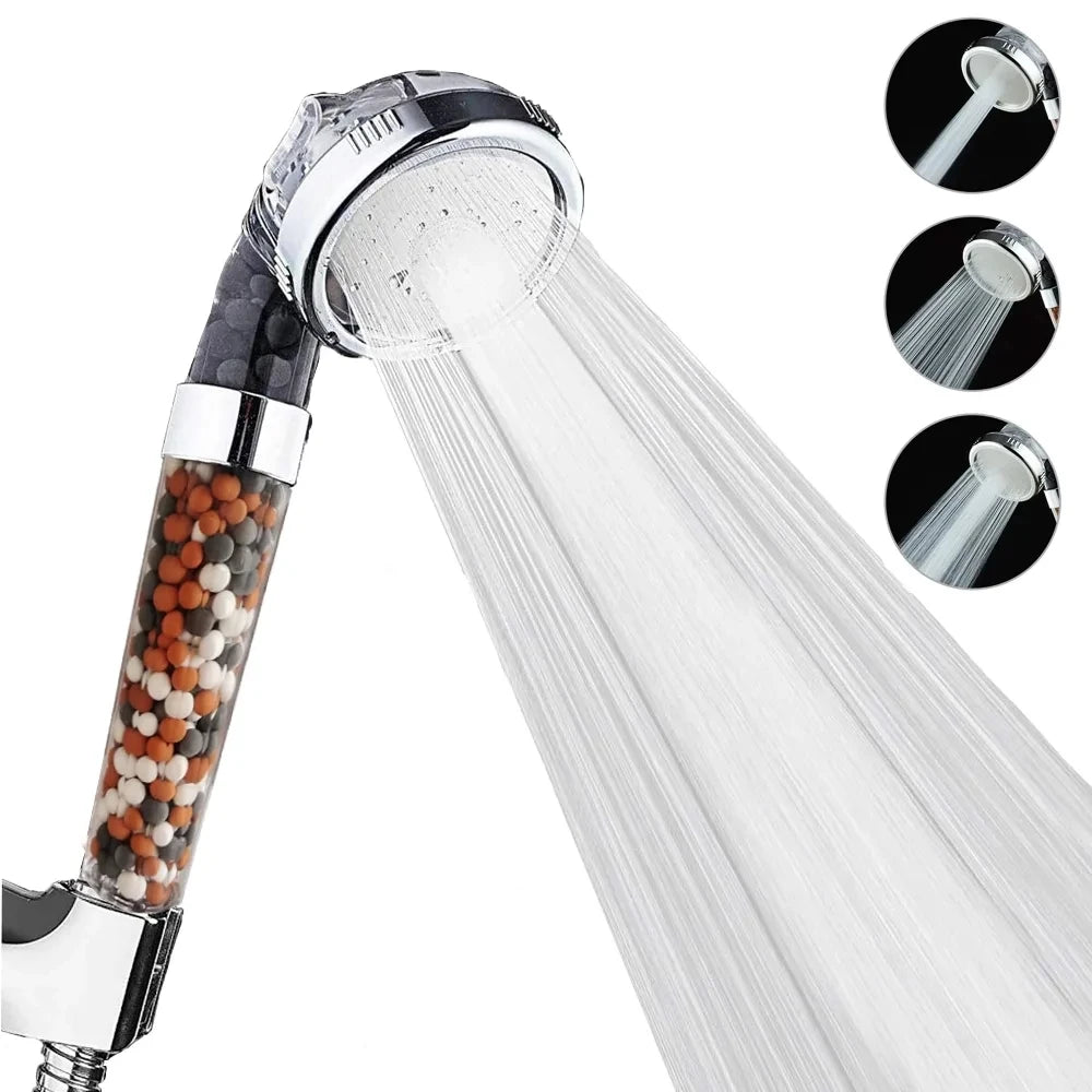 New Filtered  3 Functions High Pressure SPA Shower Head Water Saving Handheld Rainfall Bathroom Accessories Anion Filter Shower