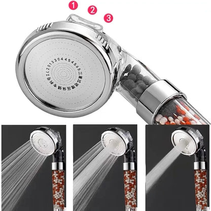 New Filtered  3 Functions High Pressure SPA Shower Head Water Saving Handheld Rainfall Bathroom Accessories Anion Filter Shower